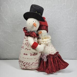 Snowman Couple Doorstop 14" Handmade Weighted Plush Winter Holiday Decor Pair